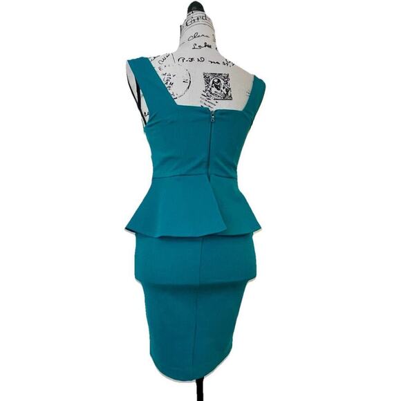 ALICE & OLIVIA DRESS POPPY PEPLUM MIDI SZ 2 TEAL FITTED BODICE QUIET LUXURY CORE - Picture 16 of 16